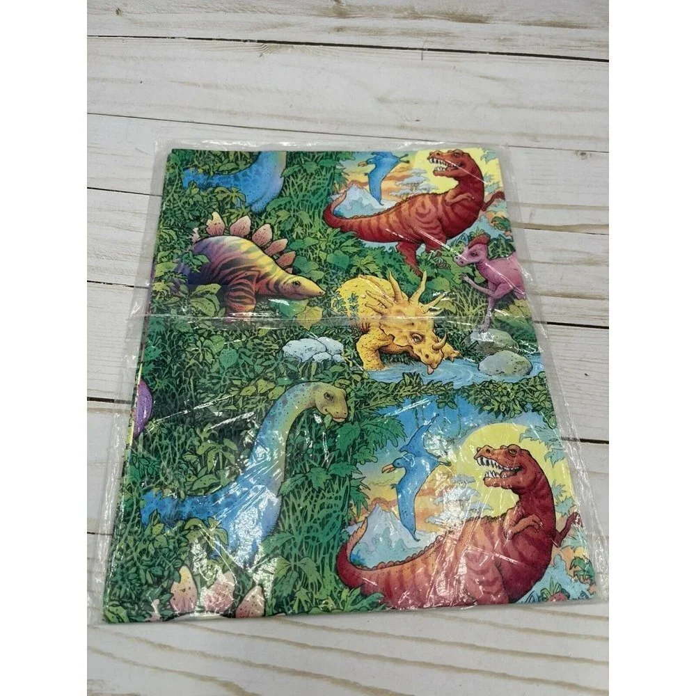 Vintage Wrapping Paper Lot Of 3 NOS Tools Dinosaurs Floral Retro Sheets Made USA